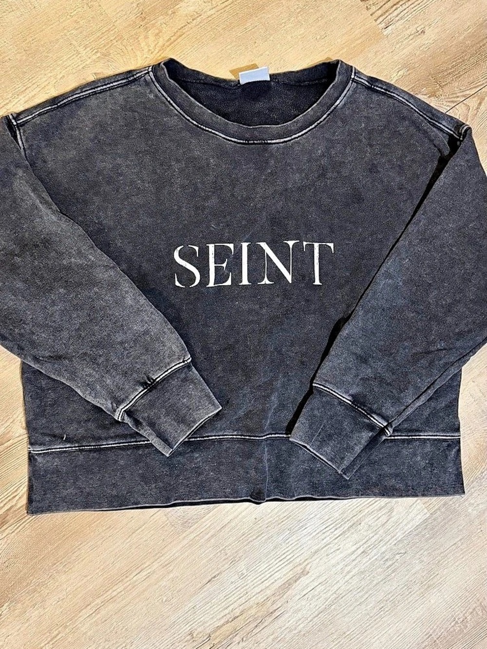 Seint Mineral Wash Cropped Crewneck Women’s Sweatshirt Black Large